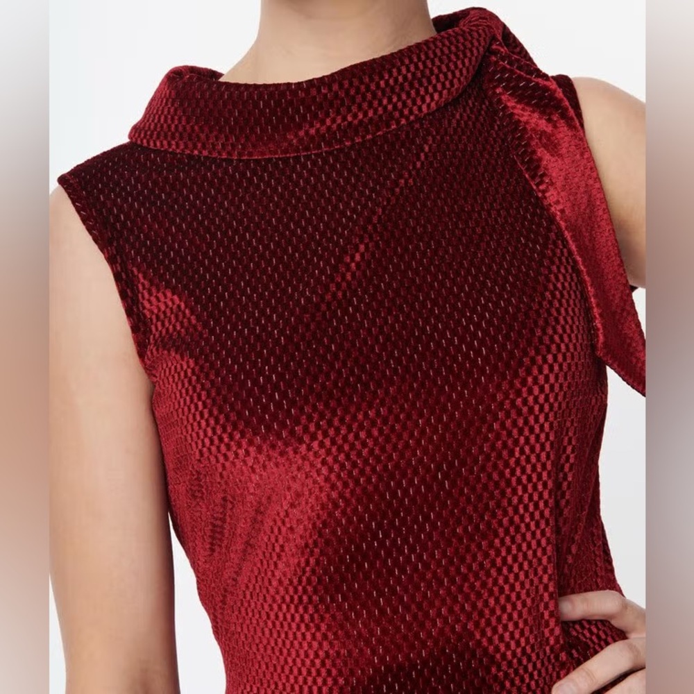 Smak Parlour Unique Vintage ruby red mock neck fit flare velvet dress XL - Picture 3 of 8